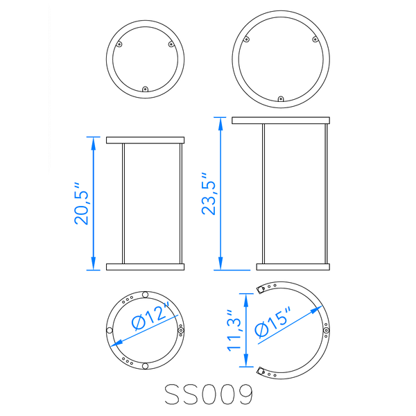 SS009, 9-Pin Round Nesting Side Table Legs Set/2